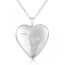 Sterling Silver Heart "It's A Boy" Diamond Locket Necklace (0.01ct)