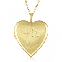 Hand Engraved Heart Locket Necklace w/ Cross & Dove Vermeil
