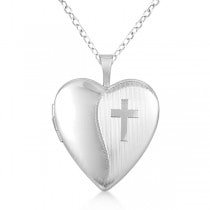 Hand Engraved Cross & Heart Pendant Necklace Locket Sterling Silver