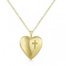 Hand Engraved Cross & Heart Pendant Necklace Locket Vermeil