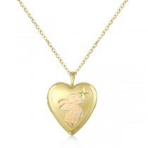 Heart Pendant Locket Necklace w/ Angel & Star Design Vermeil