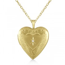 Gold Vermeil Vintage Engraved Heart Diamond Locket Necklace (.01ct)