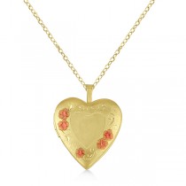 Hand Engraved Heart & Flower Pendant Necklace Locket Vermeil