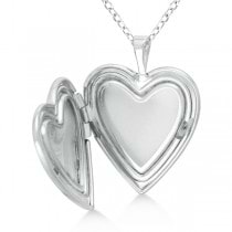 Heart Shaped Pendant Locket Necklace w/ Two Hearts Sterling Silver