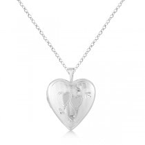 Heart Shaped Pendant Locket Necklace w/ Two Hearts Sterling Silver