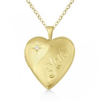 Gold Vermeil "Mom" Engraved Heart Diamond Locket Necklace (0.01ct)