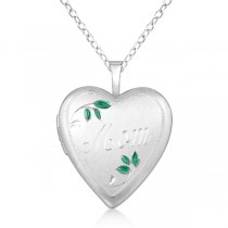 Heart Shaped Mom Engraving Locket Necklace Pendant Sterling Silver