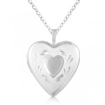 Heart Shaped Photo Locket Pendant w/ Hand Engraving Sterling Silver