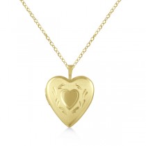 Heart Shaped Photo Locket Pendant w/ Hand Engraving Gold Vermeil