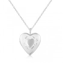 Heart Shaped Photo Locket Pendant w/ Hand Engraving Sterling Silver