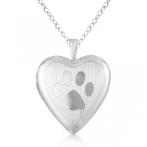Doggy Paw Design Heart Shaped Photo Locket Necklace Sterling Silver
