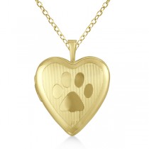 Doggy Paw Design Heart Shaped Photo Locket Necklace Gold Vermeil