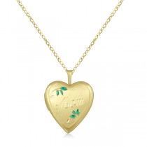 Heart Shaped Mom Engraving Locket Necklace Pendant Gold Vermeil