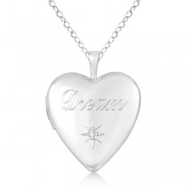 Sterling Silver "Dream" Engraved Heart Diamond Necklace (0.01ct)