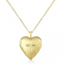 Heart Shaped Photo Locket Necklace w/ Cross Design Gold Vermeil