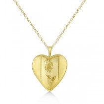 Heart Photo Locket Pendant w/ Hand Engraved Flower Gold Vermeil