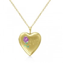 Heart Shaped Mom Engraved Pendant w/ Flower Locket Gold Vermeil