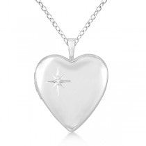 Sterling Silver Heart-Shaped Diamond Star Locket Necklace (0.01ct.)