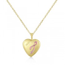 Breast Cancer Ribbon Design Heart Pendant Locket Gold Vermeil