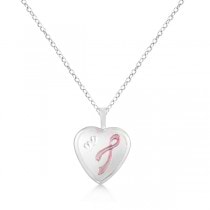 Breast Cancer Ribbon Design Heart Pendant Locket Sterling Silver