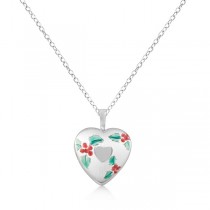 Heart Locket Necklace w/ Heart & Colored Cherries Sterling Silver