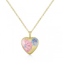 Flower Design Heart Locket Pendant Polished Finish Gold Vermeil