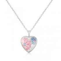 Flower Design Heart Locket Pendant Polished Finish Sterling Silver