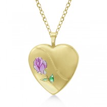 Heart Shaped Necklace Locket w/ Colored Flower Gold Vermeil