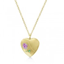 Heart Shaped Necklace Locket w/ Colored Flower Gold Vermeil