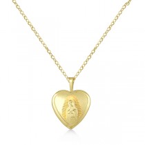 Milgrain Edge Heart Photo Locket w/ Virgin Mary Design Gold Vermeil