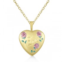 Flower Design Heart Locket Necklace w/ Love Engraving Gold Vermeil