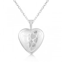Photo Locket Pendant Necklace w/ Hearts Engraving Sterling Silver