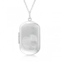 Double Heart Hand Engraved Locket Necklace Sterling Silver