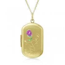 Rectangular Flower Design Pendant Necklace Locket Gold Vermeil