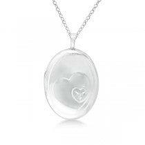 Sterling Silver Oval Heart Engraved Diamond Locket Necklace (0.01ct)
