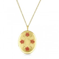 Hand Engraved Oval Flower Pendant Necklace Locket w/ Gold Vermeil