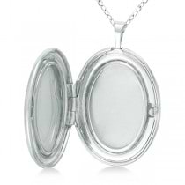 Hand Engraved Oval Flower Pendant Necklace Locket w/ Sterling Silver