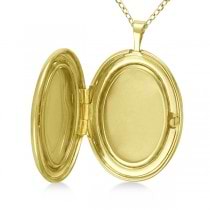 Oval Photo Locket Pendant w/ Flower Design & Circles Gold Vermeil
