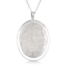 Hand Engraved Oval Pendant w/ Filigree Design Locket Sterling Silver