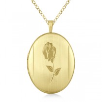 Oval Photo Locket Pendant Hand Engraved Flower Pattern Gold Vermeil