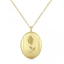 Oval Photo Locket Pendant Hand Engraved Flower Pattern Gold Vermeil
