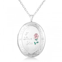 Oval Photo Locket Pendant w/ I Love You Engraving Sterling Silver