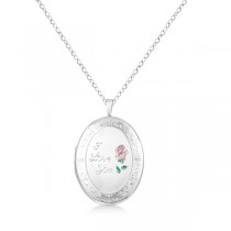 Oval Photo Locket Pendant w/ I Love You Engraving Sterling Silver
