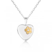 Petite Sterling Silver Heart-Shaped Flower Diamond Locket (0.01ct)