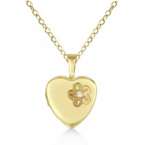 Petite Gold Vermeil Heart-Shaped Flower Diamond Locket (0.01ct)