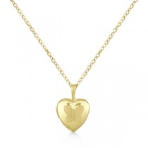 Heart Shaped Photo Locket Pendant Butterfly Engraving Gold Vermeil