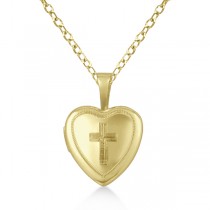 Heirloom Heart Shaped Locket Pendant w/ Cross Gold Vermeil