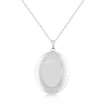 Oval Heirloom Necklace Locket w/ Greek Key Border Sterling Silver