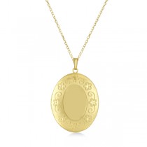 Oval Necklace Pendant Locket w/ Flower Engraving Gold Vermeil