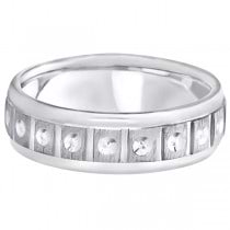 Satin Finish Fancy Carved Wedding Ring For Men 14k White Gold (7mm)